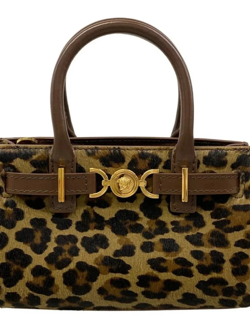 VERSACE Medusa '95 1015820 Brown Dark Brown Black Unborn Calf Leather Handbag